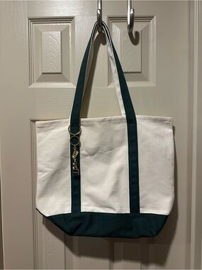 Canvas Tote Bag with Dark Green Accents and charms